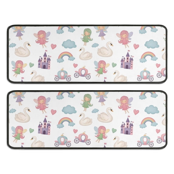 Kitchen Rugs Sets Of 2,White Fairy Castle Pattern Anti Fatigue Kitchen Mat Rugs Non Slip Washable,Decorative Kitchen Floor Mats for Kitchen,Sink,Laundry,17"x47"+17"x47"