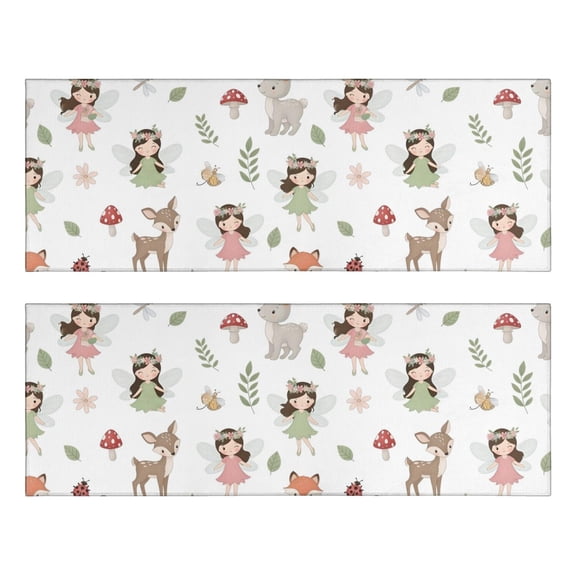 Kitchen Rugs Sets Of 2,White Forest Fairy Pattern Anti Fatigue Kitchen Mat Rugs Non Slip Washable,Decorative Kitchen Floor Mats for Kitchen,Sink,Laundry,17"X47"
