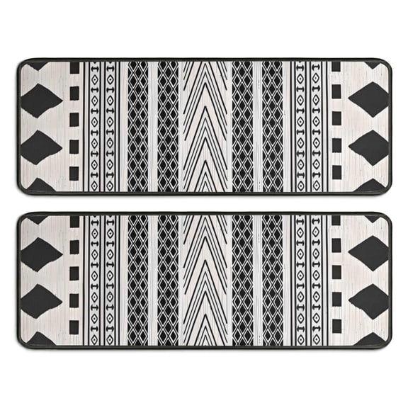 Kitchen Rugs Sets Of 2,White Geometric Diamond Chevron Pattern Anti Fatigue Kitchen Mat Rugs Non Slip Washable,Decorative Kitchen Floor Mats for Kitchen,Sink,Laundry,17"x47"+17"x47"
