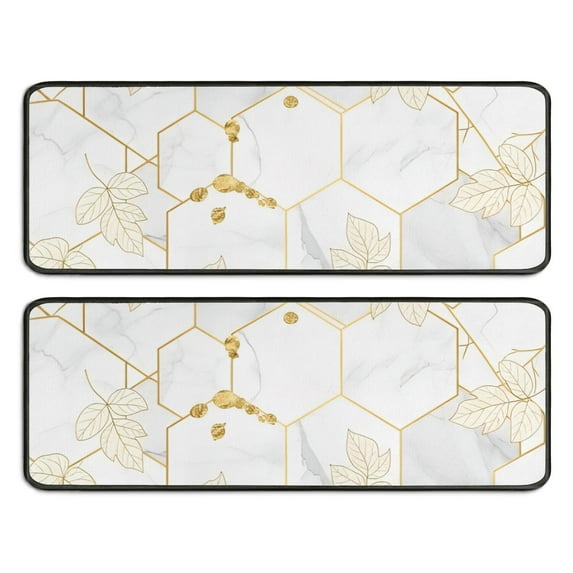 Kitchen Rugs Sets Of 2,White Gold Leaf Marble Pattern Anti Fatigue Kitchen Mat Rugs Non Slip Washable,Decorative Kitchen Floor Mats for Kitchen,Sink,Laundry,17"x47"+17"x47"