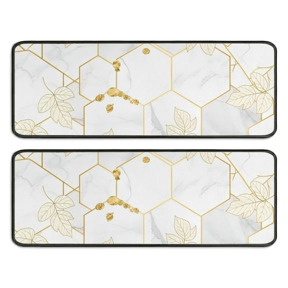 Kitchen Rugs Sets Of 2,White Gold Leaf Marble Pattern Anti Fatigue Kitchen Mat Rugs Non Slip Washable,Decorative Kitchen Floor Mats for Kitchen,Sink,Laundry,17"x47"+17"x47"