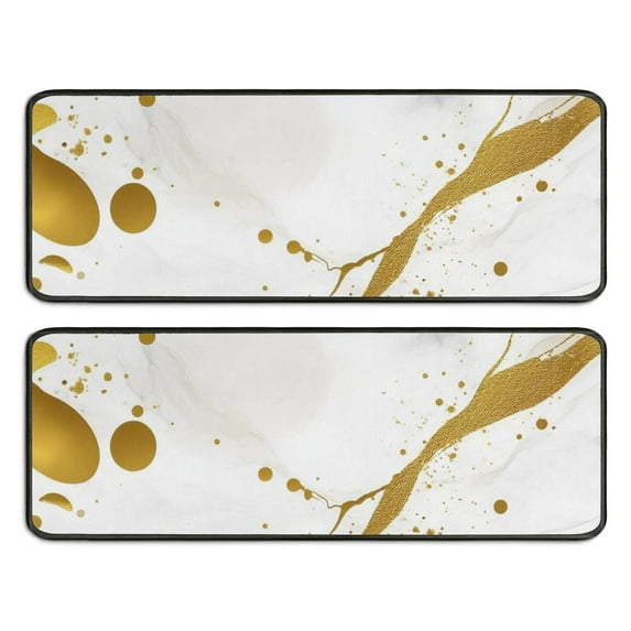 Kitchen Rugs Sets Of 2,White Gold Marble Pattern Anti Fatigue Kitchen Mat Rugs Non Slip Washable,Decorative Kitchen Floor Mats for Kitchen,Sink,Laundry,17"x47"+17"x47"