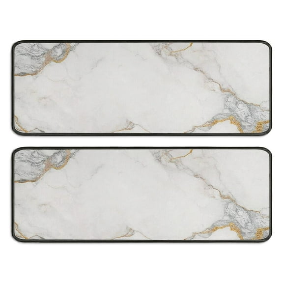Kitchen Rugs Sets Of 2,White Gold Marble Pattern Anti Fatigue Kitchen Mat Rugs Non Slip Washable,Decorative Kitchen Floor Mats for Kitchen,Sink,Laundry,17"x47"+17"x47"