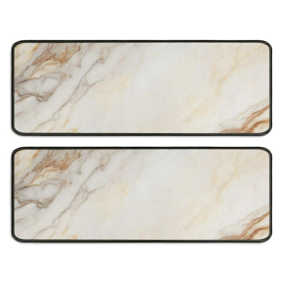 Kitchen Rugs Sets Of 2,White Gold Marble Pattern Anti Fatigue Kitchen Mat Rugs Non Slip Washable,Decorative Kitchen Floor Mats for Kitchen,Sink,Laundry,17"x47"+17"x47"