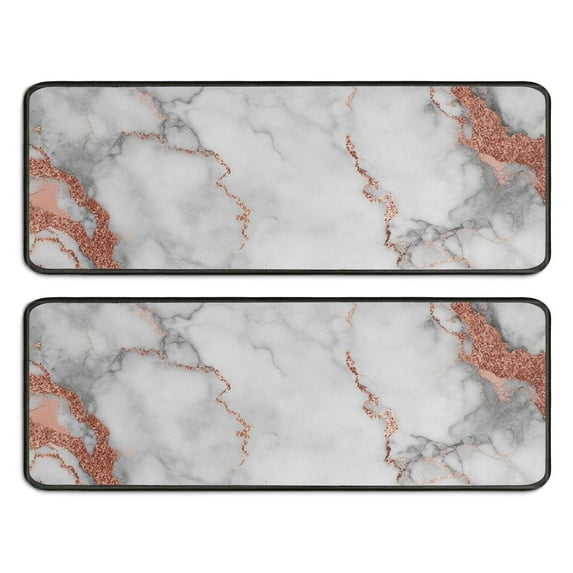 Kitchen Rugs Sets Of 2,White Gray Rose Gold Marble Pattern Anti Fatigue Kitchen Mat Rugs Non Slip Washable,Decorative Kitchen Floor Mats for Kitchen,Sink,Laundry,17"x47"+17"x47"