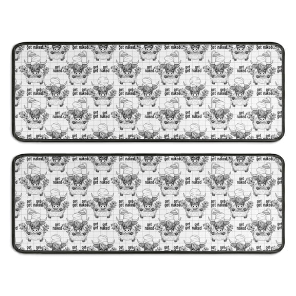 Kitchen Rugs Sets Of 2,White Highland Cow Bathtub Flower Pattern Anti Fatigue Kitchen Mat Rugs Non Slip Washable,Decorative Kitchen Floor Mats for Kitchen,Sink,Laundry,17"x47"+17"x47"