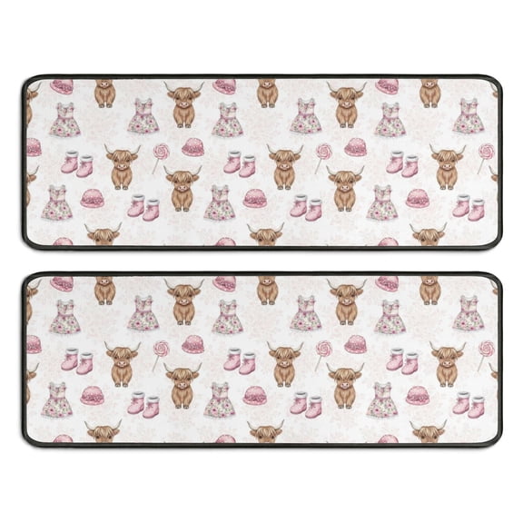 Kitchen Rugs Sets Of 2,White Highland Cow Dress Shoe Pattern Anti Fatigue Kitchen Mat Rugs Non Slip Washable,Decorative Kitchen Floor Mats for Kitchen,Sink,Laundry,17"x47"+17"x47"