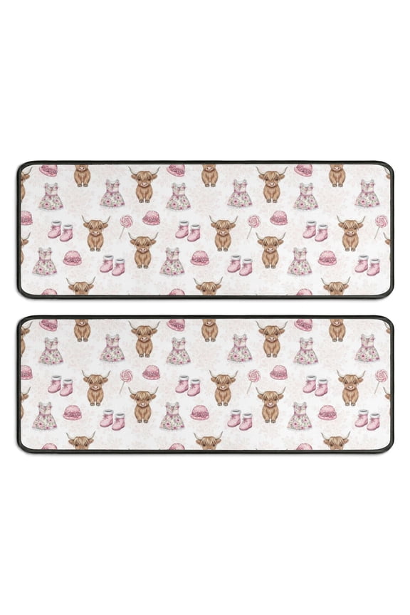 Kitchen Rugs Sets Of 2,White Highland Cow Dress Shoe Pattern Anti Fatigue Kitchen Mat Rugs Non Slip Washable,Decorative Kitchen Floor Mats for Kitchen,Sink,Laundry,17"x47"+17"x47"