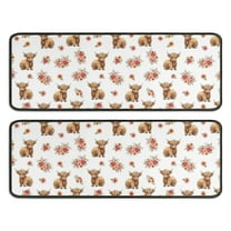 Kitchen Rugs Sets Of 2,White Highland Cow Flower Pattern Anti Fatigue Kitchen Mat Rugs Non Slip Washable,Decorative Kitchen Floor Mats for Kitchen,Sink,Laundry,17"x47" 17"x47"