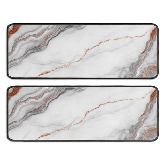 Kitchen Rugs Sets Of 2,White Marble Copper Line Pattern Anti Fatigue Kitchen Mat Rugs Non Slip Washable,Decorative Kitchen Floor Mats for Kitchen,Sink,Laundry,17"x47"+17"x47"