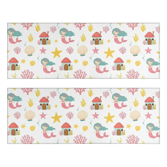 Kitchen Rugs Sets Of 2,White Mermaid Pattern Anti Fatigue Kitchen Mat Rugs Non Slip Washable,Decorative Kitchen Floor Mats for Kitchen,Sink,Laundry,17"X47"