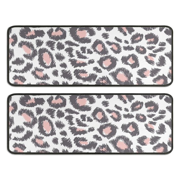 Kitchen Rugs Sets Of 2,White and Pink Of Leopard Print Anti Fatigue Kitchen Mat Rugs Non Slip Washable,Decorative Kitchen Floor Mats for Kitchen,Sink,Laundry,17"x47"+17"x47"
