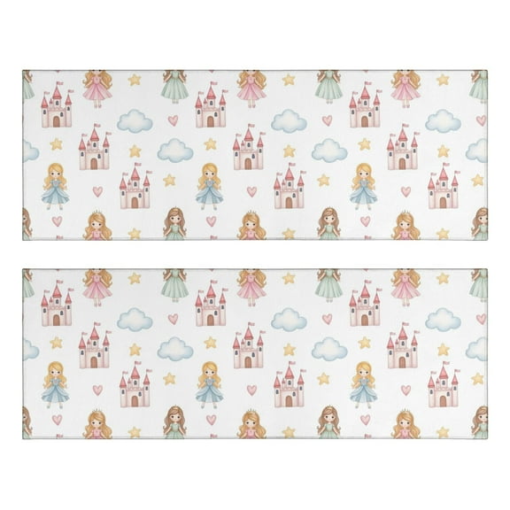 Kitchen Rugs Sets Of 2,White Princess Castle Pattern Anti Fatigue Kitchen Mat Rugs Non Slip Washable,Decorative Kitchen Floor Mats for Kitchen,Sink,Laundry,17"X47"