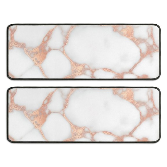 Kitchen Rugs Sets Of 2,White Rose Gold Marble Anti Fatigue Kitchen Mat Rugs Non Slip Washable,Decorative Kitchen Floor Mats for Kitchen,Sink,Laundry,17"x47"+17"x47"