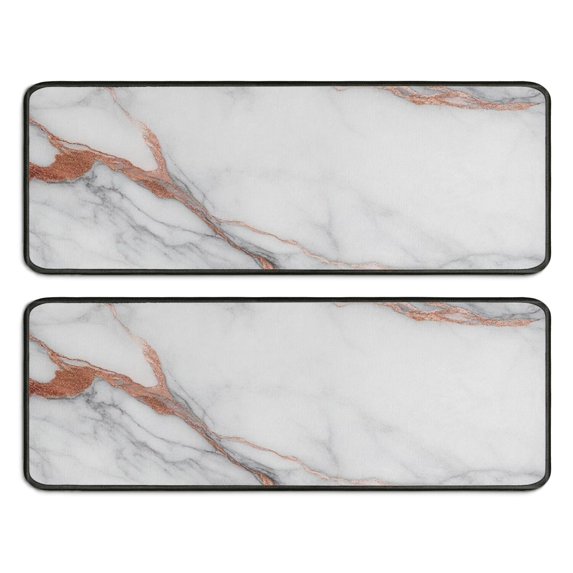 Kitchen Rugs Sets Of 2,White Rose Gold Marble Pattern Anti Fatigue Kitchen Mat Rugs Non Slip Washable,Decorative Kitchen Floor Mats for Kitchen,Sink,Laundry,17"x47"+17"x47"