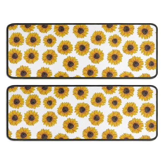 Kitchen Rugs Sets Of 2,White Small Sunflower Pattern Anti Fatigue Kitchen Mat Rugs Non Slip Washable,Decorative Kitchen Floor Mats for Kitchen,Sink,Laundry,17"x47"+17"x47"