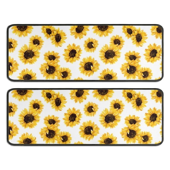Kitchen Rugs Sets Of 2,White Sunflower Pattern Anti Fatigue Kitchen Mat Rugs Non Slip Washable,Decorative Kitchen Floor Mats for Kitchen,Sink,Laundry,17"x47"+17"x47"