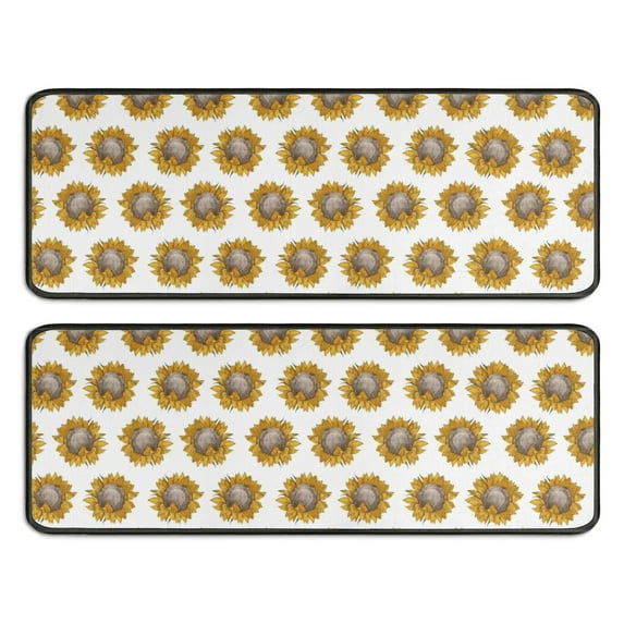 Kitchen Rugs Sets Of 2,White Sunflower Pattern Anti Fatigue Kitchen Mat Rugs Non Slip Washable,Decorative Kitchen Floor Mats for Kitchen,Sink,Laundry,17"x47"+17"x47"
