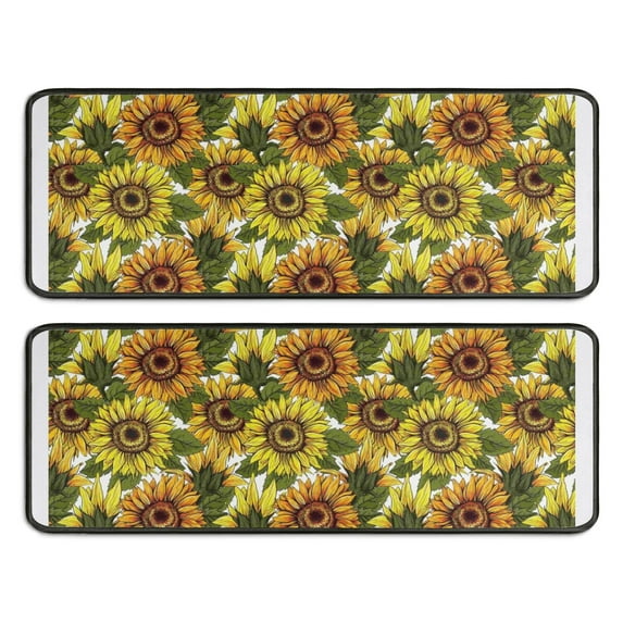 Kitchen Rugs Sets Of 2,White Sunflower Pattern Anti Fatigue Kitchen Mat Rugs Non Slip Washable,Decorative Kitchen Floor Mats for Kitchen,Sink,Laundry,17"x47"+17"x47"