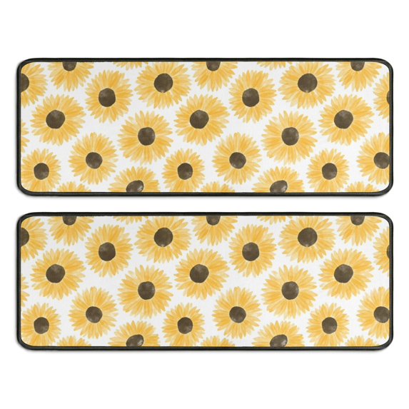 Kitchen Rugs Sets Of 2,White Yellow Sunflower Pattern Anti Fatigue Kitchen Mat Rugs Non Slip Washable,Decorative Kitchen Floor Mats for Kitchen,Sink,Laundry,17"x47"+17"x47"