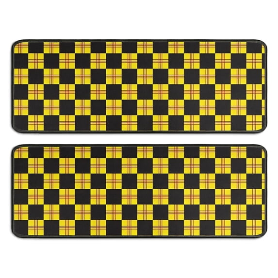 Kitchen Rugs Sets Of 2,Yellow and Black Checkerboard Checkered Pattern Anti Fatigue Kitchen Mat Rugs Non Slip Washable,Decorative Kitchen Floor Mats for Kitchen,Sink,Laundry,17"x47"+17"x47"