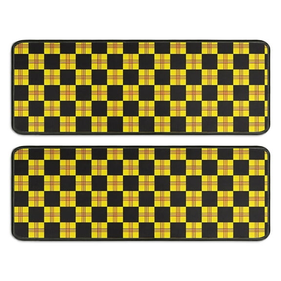 Kitchen Rugs Sets Of 2,Yellow and Black Checkerboard Checkered Pattern Anti Fatigue Kitchen Mat Rugs Non Slip Washable,Decorative Kitchen Floor Mats for Kitchen,Sink,Laundry,17"x47"+17"x47"