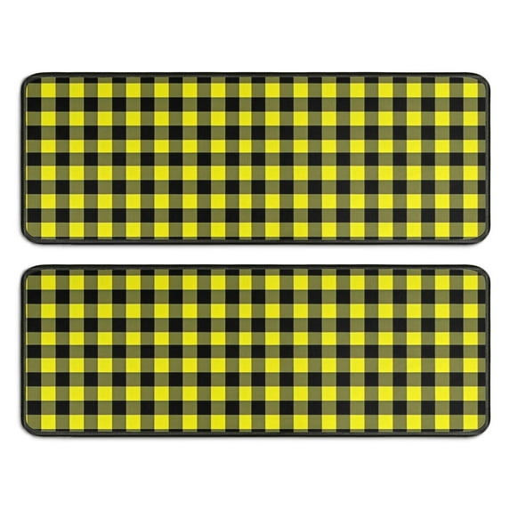Kitchen Rugs Sets Of 2,Yellow Black Checkerboard Checkered Pattern Anti Fatigue Kitchen Mat Rugs Non Slip Washable,Decorative Kitchen Floor Mats for Kitchen,Sink,Laundry,17"x47"+17"x47"