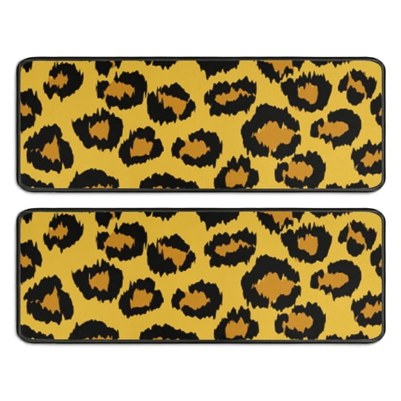 Kitchen Rugs Sets Of 2,Yellow and Black Of Leopard Print Anti Fatigue Kitchen Mat Rugs Non Slip Washable,Decorative Kitchen Floor Mats for Kitchen,Sink,Laundry,17"x47"+17"x47"