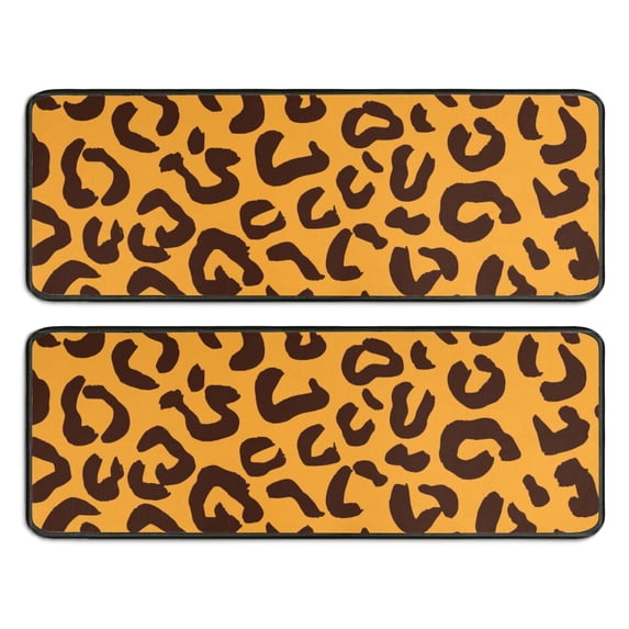 Kitchen Rugs Sets Of 2,Yellow and Black Of Leopard Print Anti Fatigue Kitchen Mat Rugs Non Slip Washable,Decorative Kitchen Floor Mats for Kitchen,Sink,Laundry,17"x47"+17"x47"