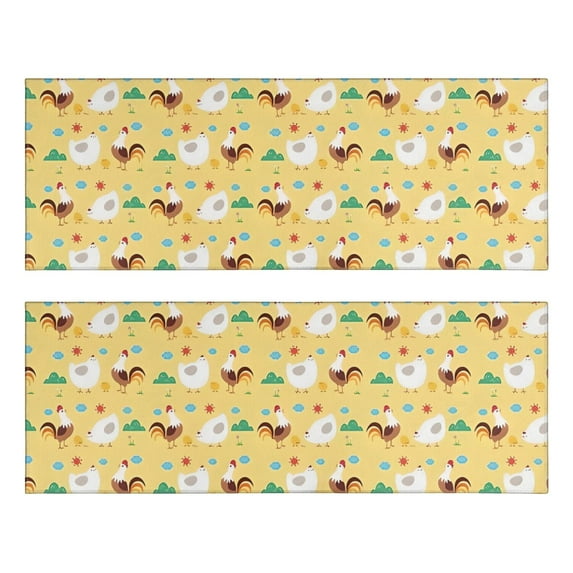 Kitchen Rugs Sets Of 2,Yellow Chicken White Hen Pattern Anti Fatigue Kitchen Mat Rugs Non Slip Washable,Decorative Kitchen Floor Mats for Kitchen,Sink,Laundry,17"X47"