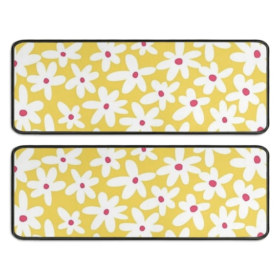 Kitchen Rugs Sets Of 2,Yellow Daisy Flower Red Centers Pattern Anti Fatigue Kitchen Mat Rugs Non Slip Washable,Decorative Kitchen Floor Mats for Kitchen,Sink,Laundry,17"x47"+17"x47"