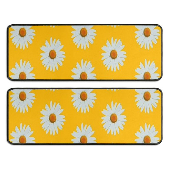 Kitchen Rugs Sets Of 2,Yellow Daisy Flower White Blooms Pattern Anti Fatigue Kitchen Mat Rugs Non Slip Washable,Decorative Kitchen Floor Mats for Kitchen,Sink,Laundry,17"x47"+17"x47"