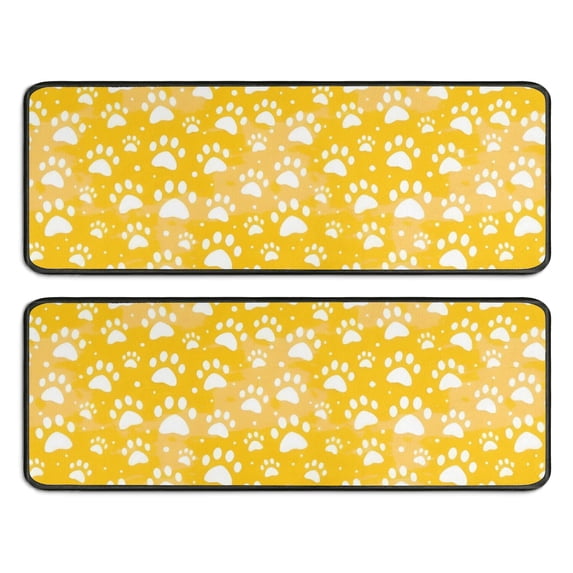 Kitchen Rugs Sets Of 2,Yellow Dog Paw Footprint Anti Fatigue Kitchen Mat Rugs Non Slip Washable,Decorative Kitchen Floor Mats for Kitchen,Sink,Laundry,17"x47"+17"x47"