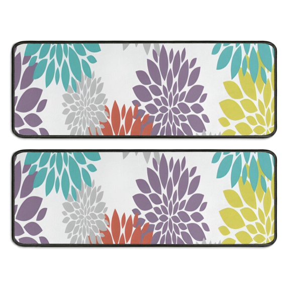 Kitchen Rugs Sets Of 2,Yellow Floral and Petal Pattern Anti Fatigue Kitchen Mat Rugs Non Slip Washable,Decorative Kitchen Floor Mats for Kitchen,Sink,Laundry,17"x47"+17"x47"