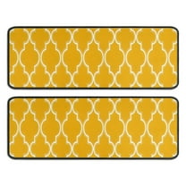 Kitchen Rugs Sets Of 2,Yellow Geometric Quatrefoil Pattern Anti Fatigue Kitchen Mat Rugs Non Slip Washable,Decorative Kitchen Floor Mats for Kitchen,Sink,Laundry,17"x47" 17"x47"
