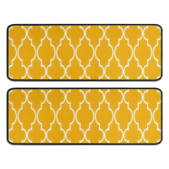 Kitchen Rugs Sets Of 2,Yellow Geometric Quatrefoil Pattern Anti Fatigue Kitchen Mat Rugs Non Slip Washable,Decorative Kitchen Floor Mats for Kitchen,Sink,Laundry,17"x47"+17"x47"