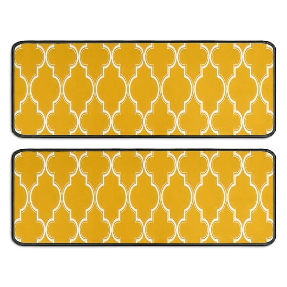 Kitchen Rugs Sets Of 2,Yellow Geometric Quatrefoil Pattern Anti Fatigue Kitchen Mat Rugs Non Slip Washable,Decorative Kitchen Floor Mats for Kitchen,Sink,Laundry,17"x47"+17"x47"