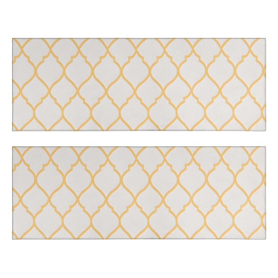 Kitchen Rugs Sets Of 2,Yellow Geometric Quatrefoil Pattern Anti Fatigue Kitchen Mat Rugs Non Slip Washable,Decorative Kitchen Floor Mats for Kitchen,Sink,Laundry,17"X47"