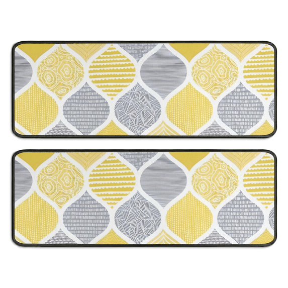 Kitchen Rugs Sets Of 2,Yellow and Gray Geometric Quatrefoil Pattern Anti Fatigue Kitchen Mat Rugs Non Slip Washable,Decorative Kitchen Floor Mats for Kitchen,Sink,Laundry,17"x47"+17"x47"