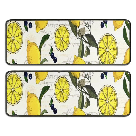 Kitchen Rugs Sets Of 2,Yellow Lemon Fruit Berries Beige Pattern Anti Fatigue Kitchen Mat Rugs Non Slip Washable,Decorative Kitchen Floor Mats for Kitchen,Sink,Laundry,17"x47"+17"x47"