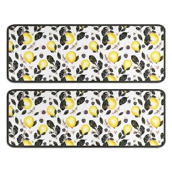 Kitchen Rugs Sets Of 2,Yellow Lemon Fruit Berries White Pattern Anti Fatigue Kitchen Mat Rugs Non Slip Washable,Decorative Kitchen Floor Mats for Kitchen,Sink,Laundry,17"x47"+17"x47"