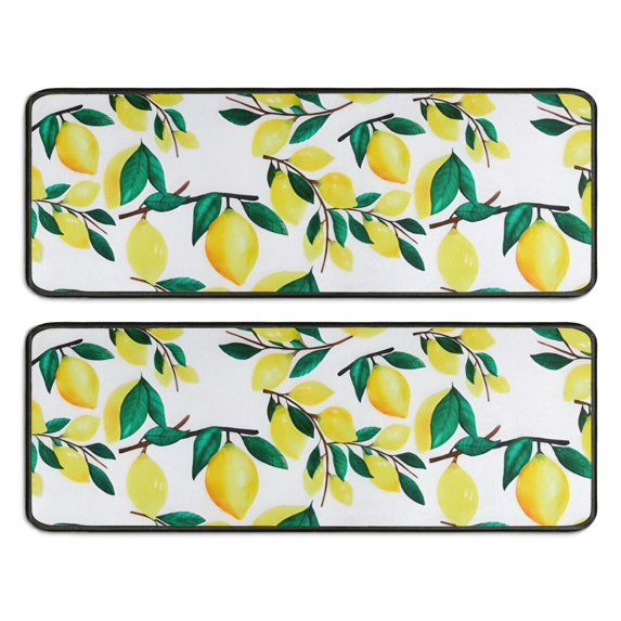 Kitchen Rugs Sets Of 2,Yellow Lemon Fruit Branches White Pattern Anti Fatigue Kitchen Mat Rugs Non Slip Washable,Decorative Kitchen Floor Mats for Kitchen,Sink,Laundry,17"x47"+17"x47"