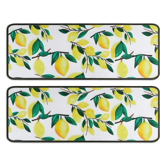 Kitchen Rugs Sets Of 2,Yellow Lemon Fruit Branches White Pattern Anti Fatigue Kitchen Mat Rugs Non Slip Washable,Decorative Kitchen Floor Mats for Kitchen,Sink,Laundry,17"x47"+17"x47"