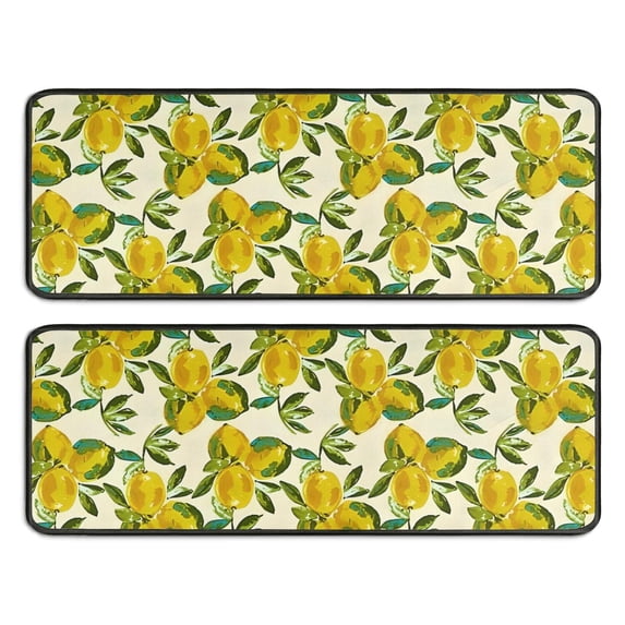 Kitchen Rugs Sets Of 2,Yellow Lemon Fruit Clusters White Pattern Anti Fatigue Kitchen Mat Rugs Non Slip Washable,Decorative Kitchen Floor Mats for Kitchen,Sink,Laundry,17"x47"+17"x47"