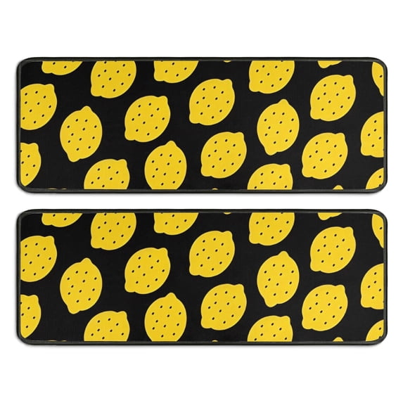 Kitchen Rugs Sets Of 2,Yellow Lemon Fruit Dots Black Pattern Anti Fatigue Kitchen Mat Rugs Non Slip Washable,Decorative Kitchen Floor Mats for Kitchen,Sink,Laundry,17"x47"+17"x47"