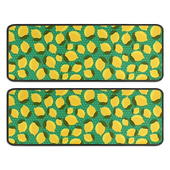 Kitchen Rugs Sets Of 2,Yellow Lemon Fruit Dots Green Pattern Anti Fatigue Kitchen Mat Rugs Non Slip Washable,Decorative Kitchen Floor Mats for Kitchen,Sink,Laundry,17"x47"+17"x47"