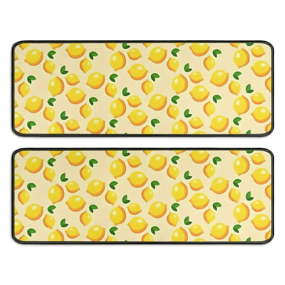 Kitchen Rugs Sets Of 2,Yellow Lemon Fruit Dots LightYellow Pattern Anti Fatigue Kitchen Mat Rugs Non Slip Washable,Decorative Kitchen Floor Mats for Kitchen,Sink,Laundry,17"x47"+17"x47"