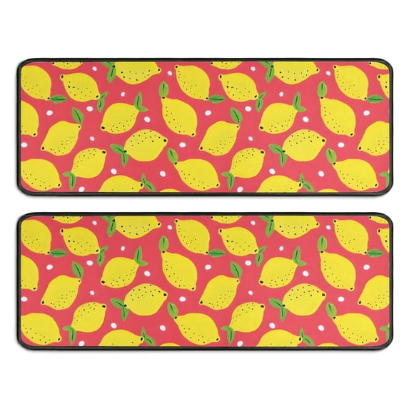 Kitchen Rugs Sets Of 2,Yellow Lemon Fruit Dots Red Pattern Anti Fatigue Kitchen Mat Rugs Non Slip Washable,Decorative Kitchen Floor Mats for Kitchen,Sink,Laundry,17"x47"+17"x47"