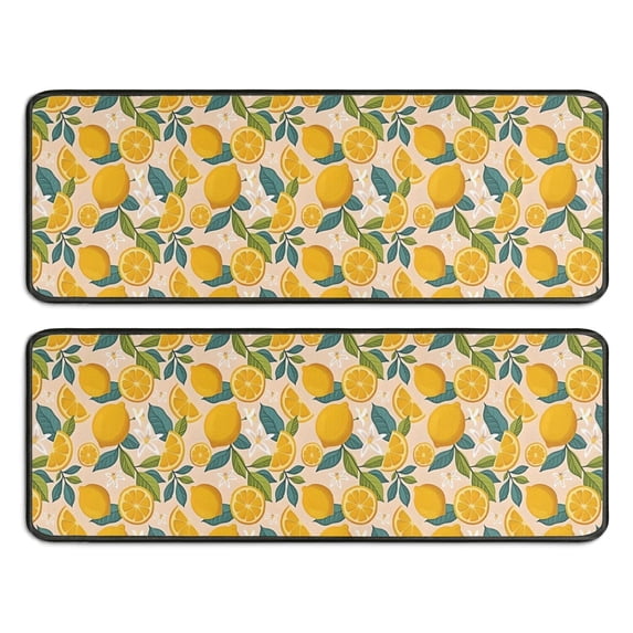 Kitchen Rugs Sets Of 2,Yellow Lemon Fruit Flowers Pink Pattern Anti Fatigue Kitchen Mat Rugs Non Slip Washable,Decorative Kitchen Floor Mats for Kitchen,Sink,Laundry,17"x47"+17"x47"