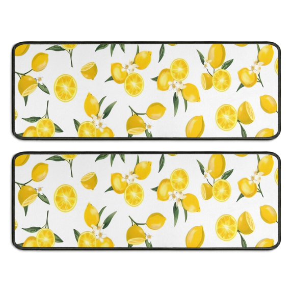 Kitchen Rugs Sets Of 2,Yellow Lemon Fruit Flowers White Pattern Anti Fatigue Kitchen Mat Rugs Non Slip Washable,Decorative Kitchen Floor Mats for Kitchen,Sink,Laundry,17"x47"+17"x47"